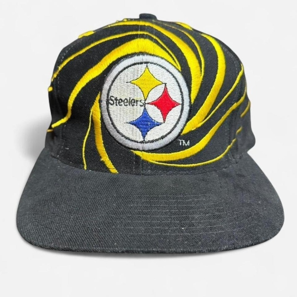 Rare Vintage 1990s Drew Pearson Swirl Pittsburgh Steelers SnapBack Hat OSFA